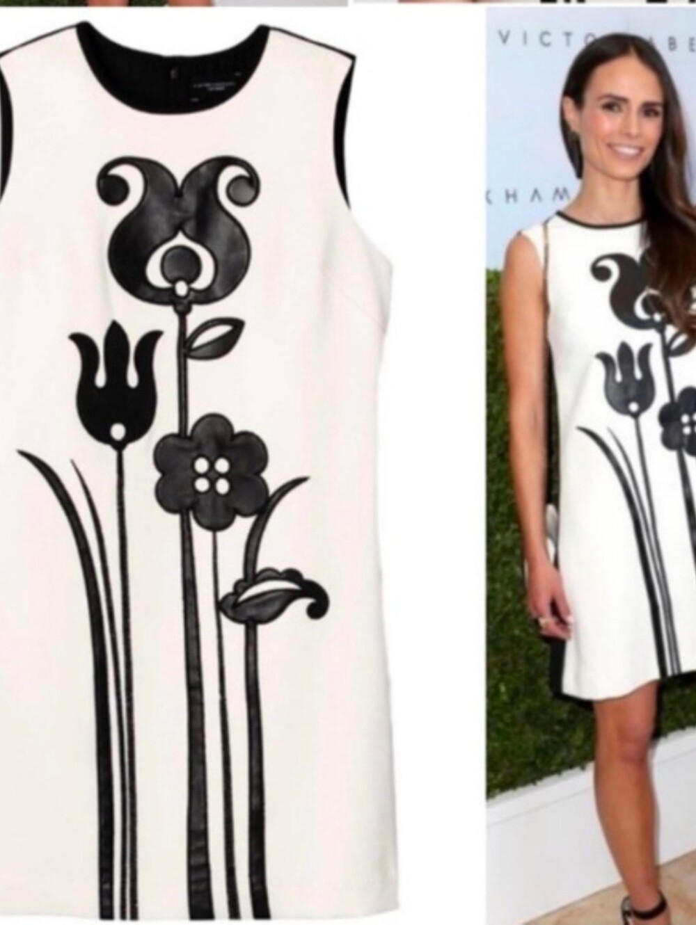 Victoria Beckham for Target White Sleeveless Shift Dress with Black Floral Motif